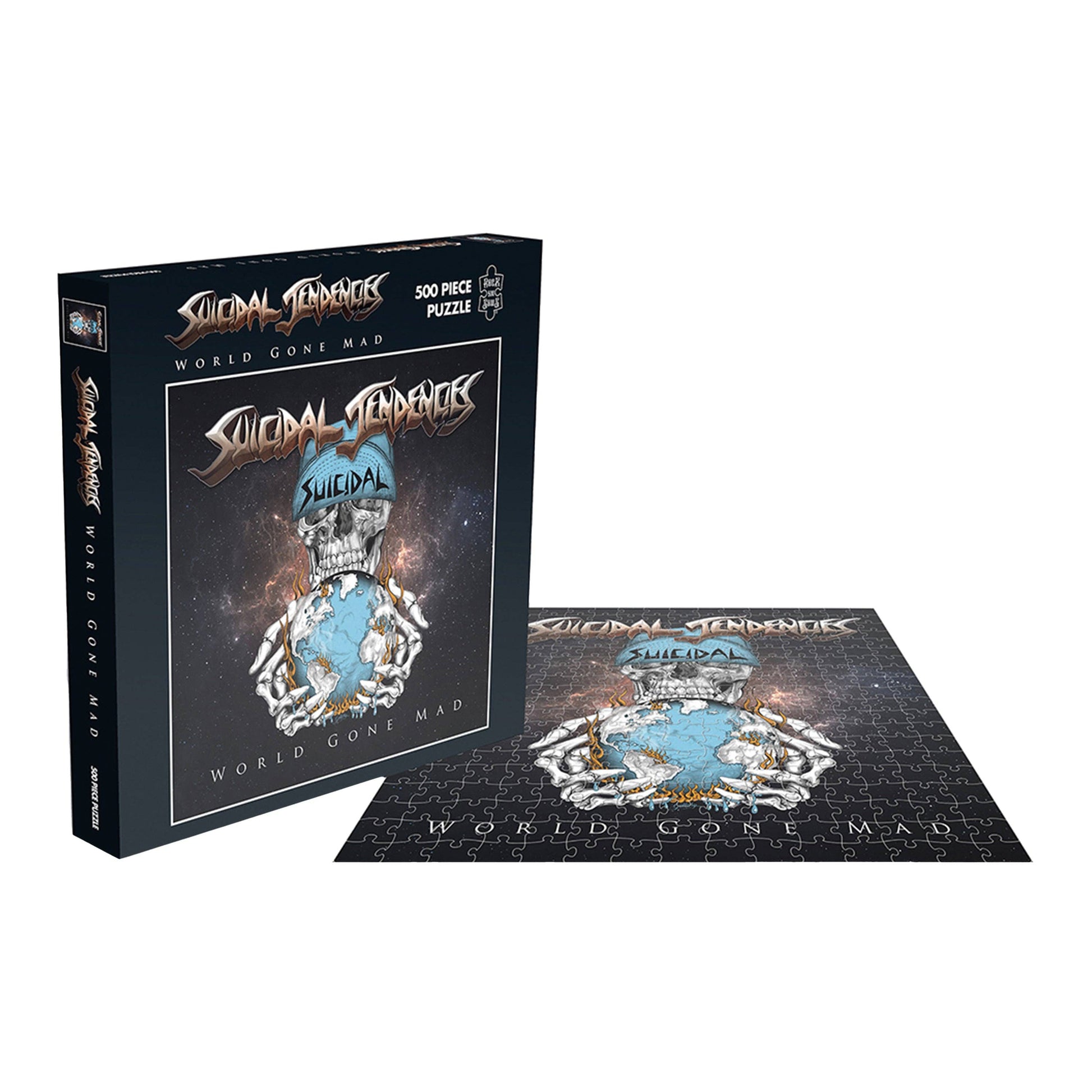 Suicidal Tendencies 'World Gone Mad' puzzle packaging with puzzle piece set on a white background