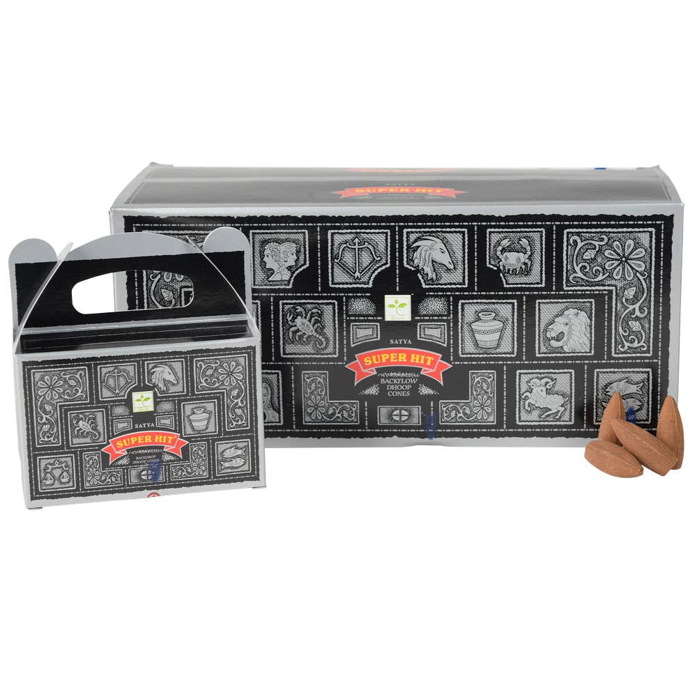 Two cardboard boxes with decorative patterns and 'Super Hit' branding on a white background.
