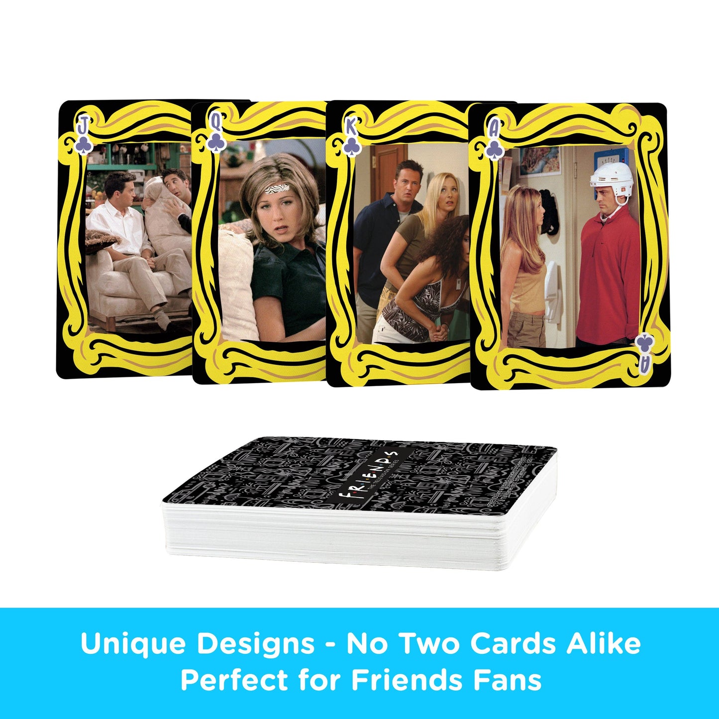 Set of trading cards featuring scenes from a popular TV show, with a stack of cards below.