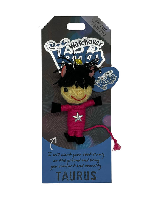 Plush Taurus Voodoo Dolls - Zodiac - Keychain on a blue and black packaging