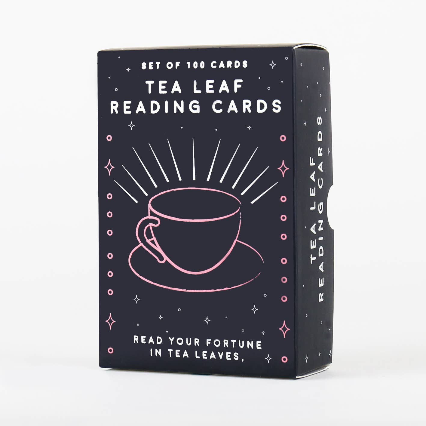 Box of Tea Leaf Reading Cards with a cup and saucer illustration on a white background