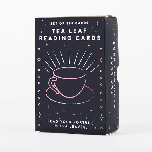 Box of Tea Leaf Reading Cards with a cup and saucer illustration on a white background
