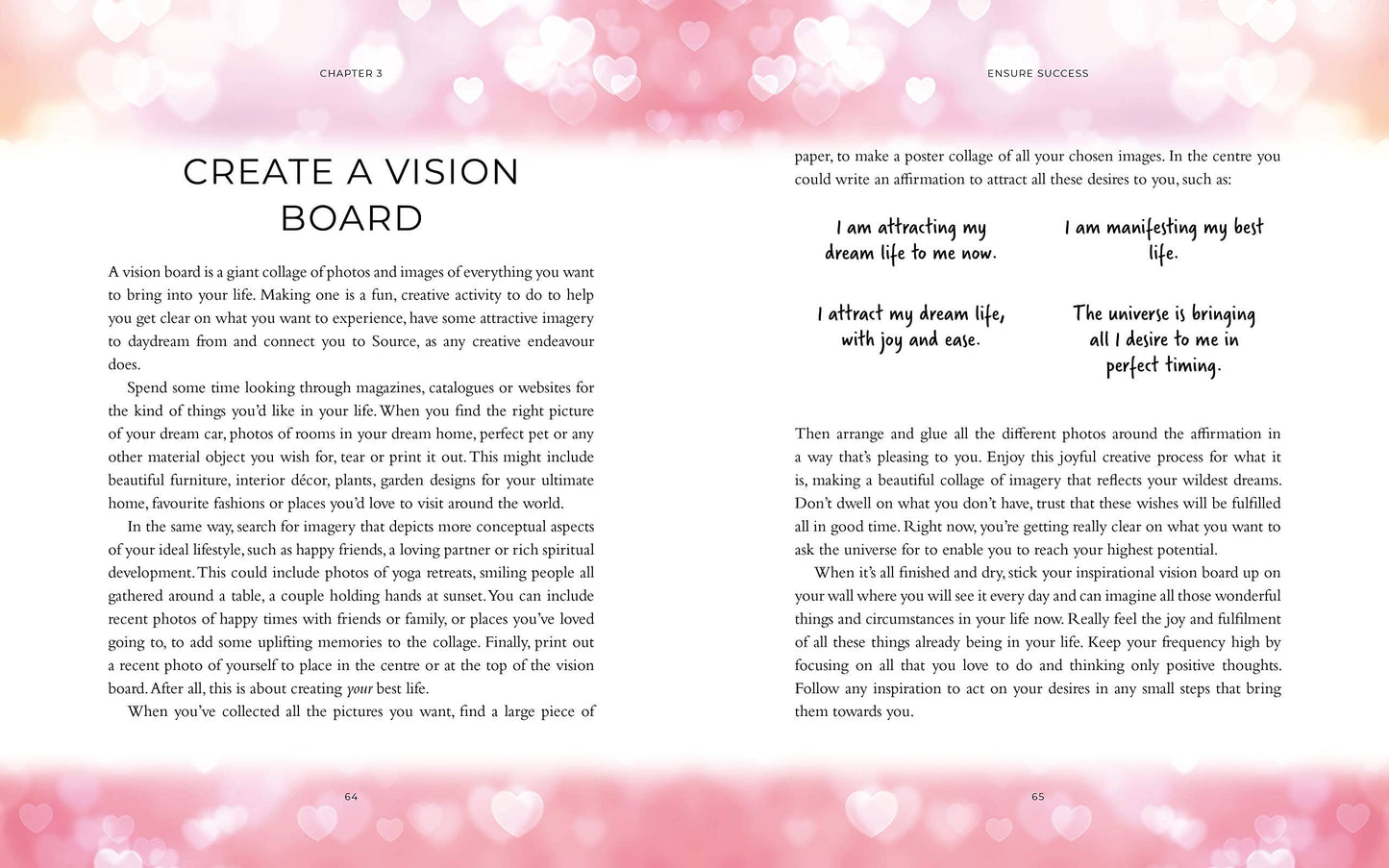 Book page with text on creating a vision board on a pink background