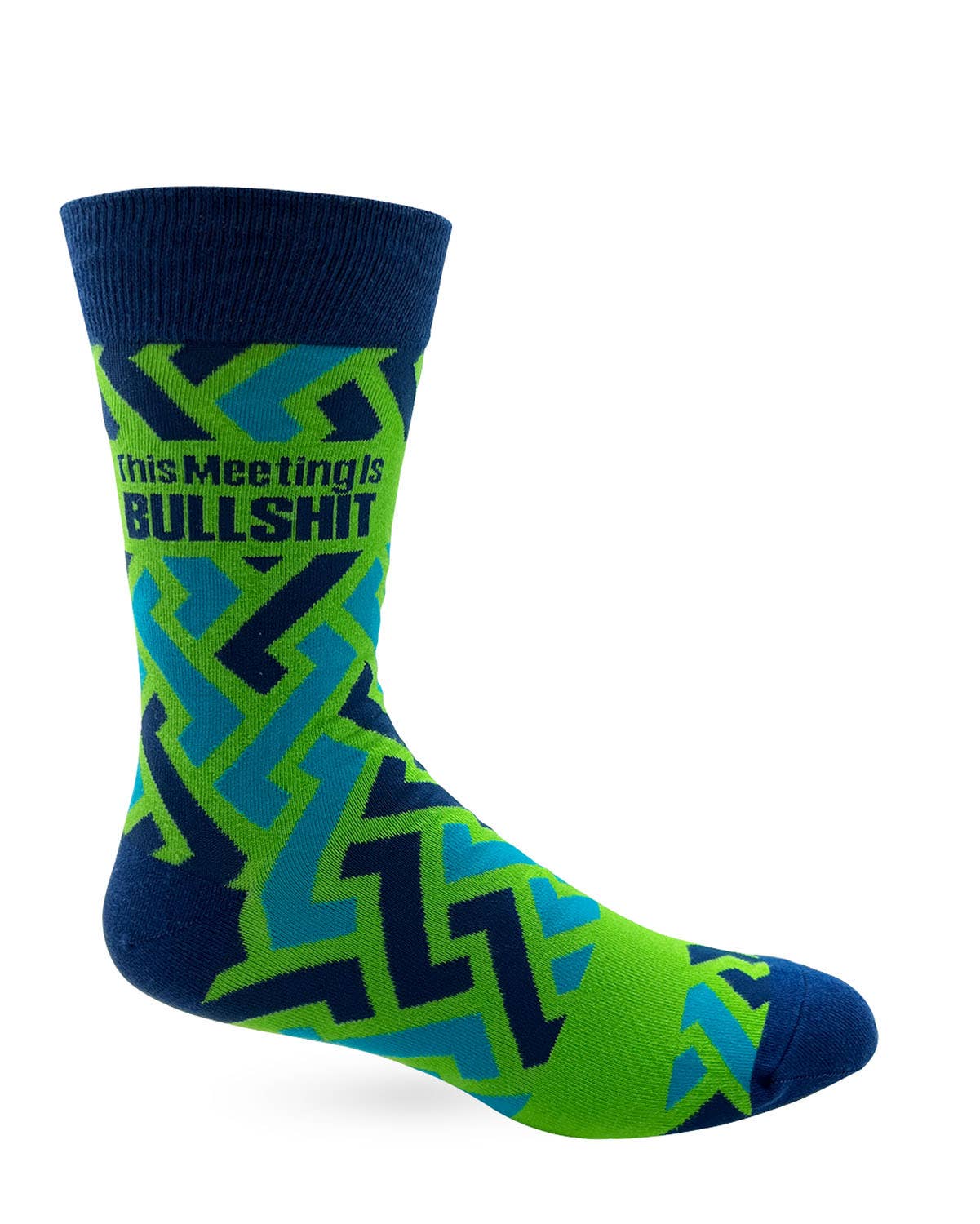 Colorful sock with text and pattern on a white background