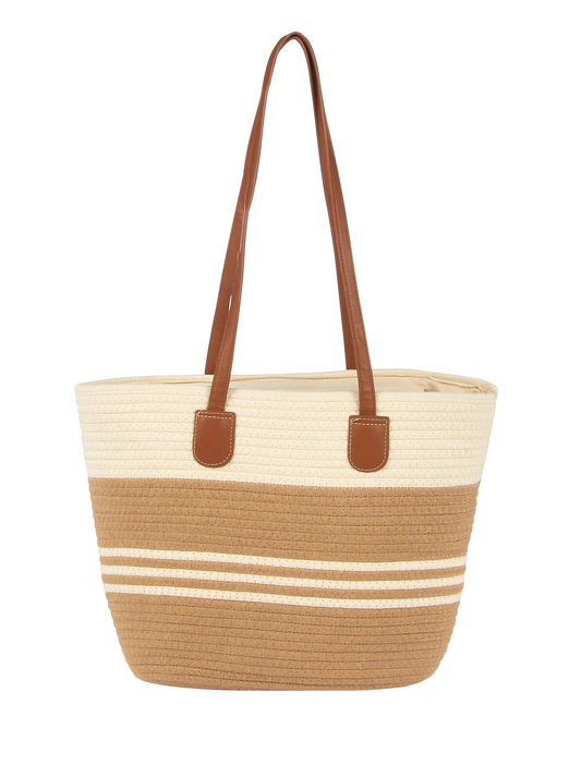 Tote bag with brown and beige stripes on a white background