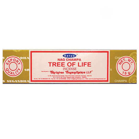 Saiya Nag Champa Tree of Life incense packaging on a white background