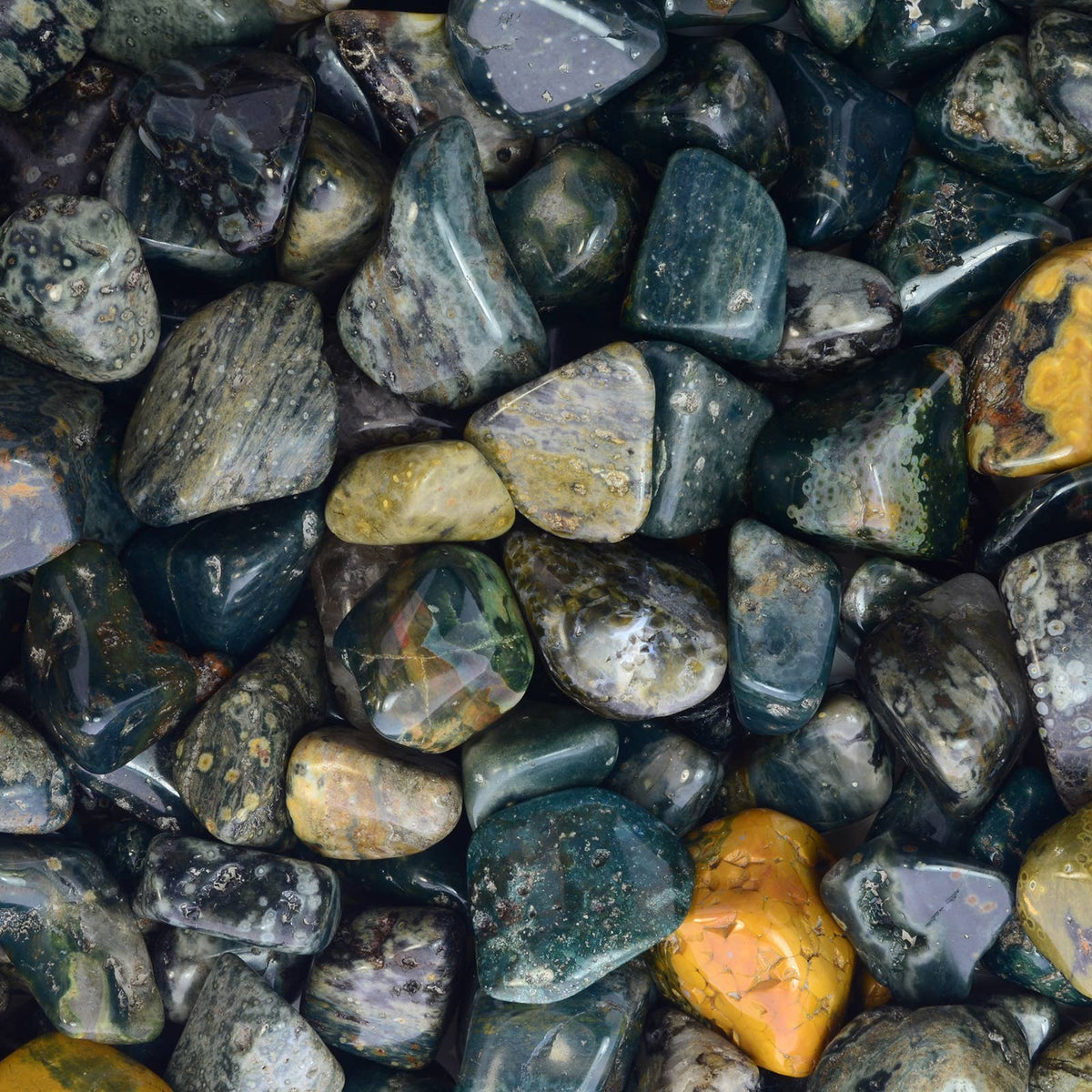 Close-up of variously colored stones and pebbles