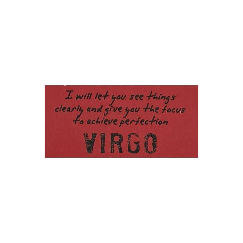 Red card with black text and 'Virgo' on a white background
