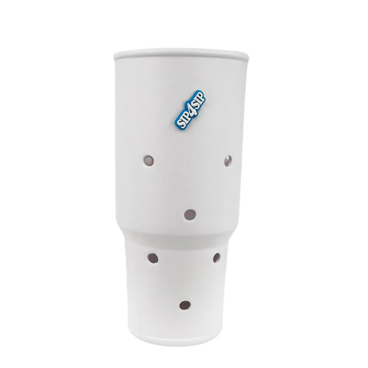 White shin guard with brand logo on a white background