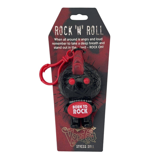 Stress ball with red and black design on packaging, featuring text 'Rock 'N' Roll'.