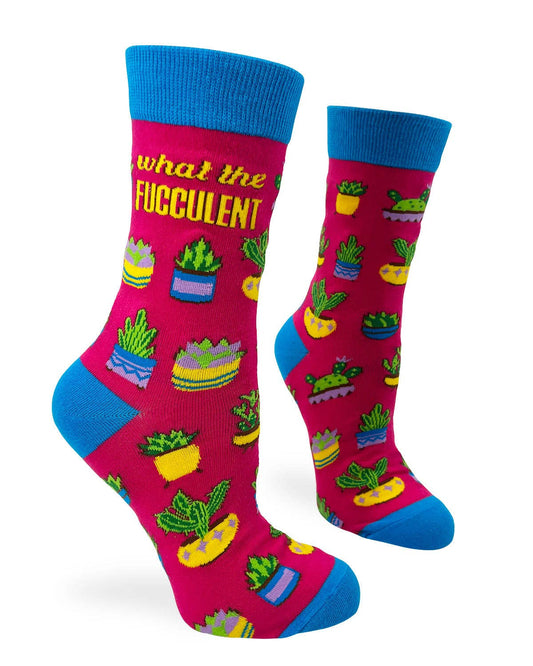 Colorful socks with cactus patterns and text on a white background