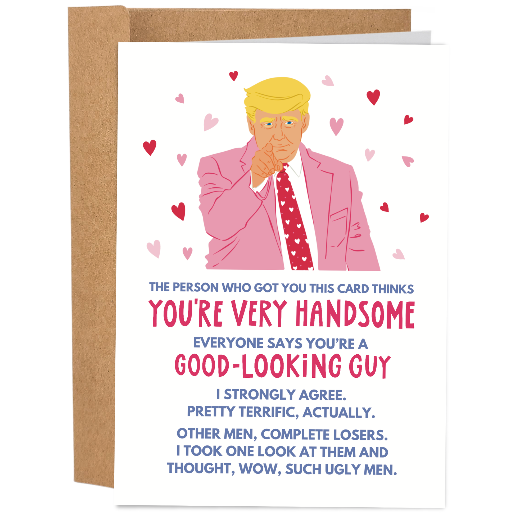 Card with illustration of a person in a pink jacket and text, on a white background.