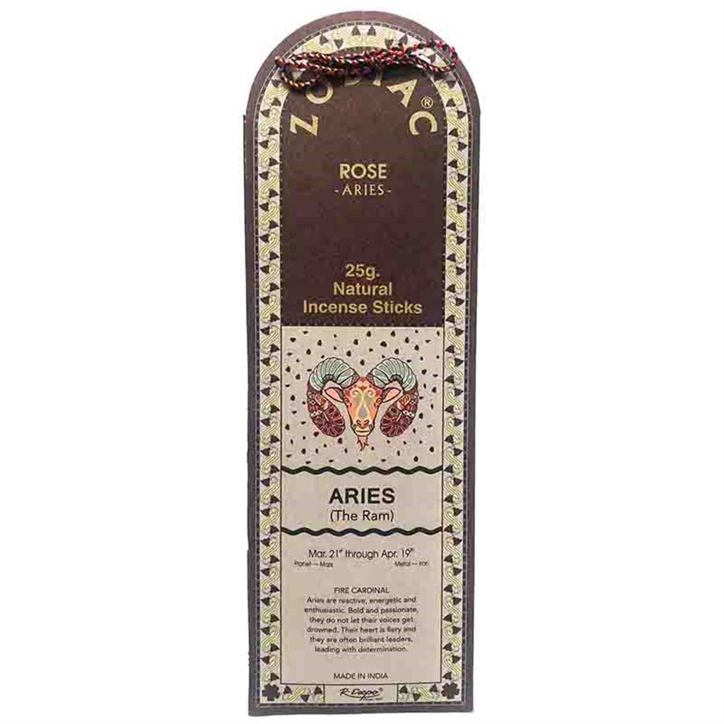 Incense stick packaging with astrological design on a white background