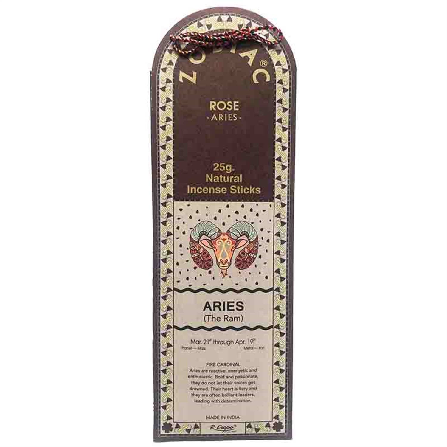 Incense stick packaging with astrological design on a white background