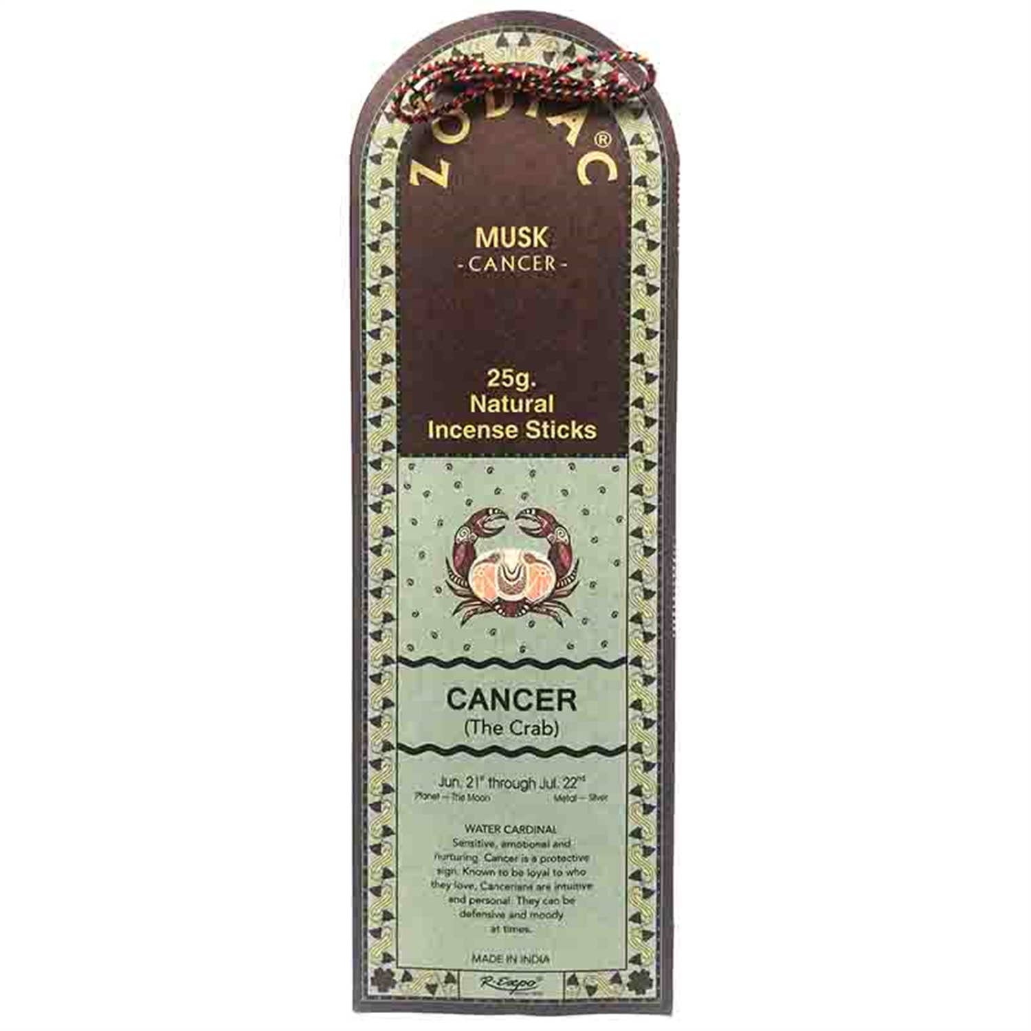Zodiac Cancer incense sticks packaging with astrological design