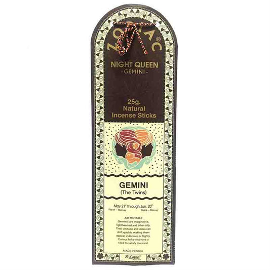 Zoac Night Queen Gemini incense sticks packaging on a white background