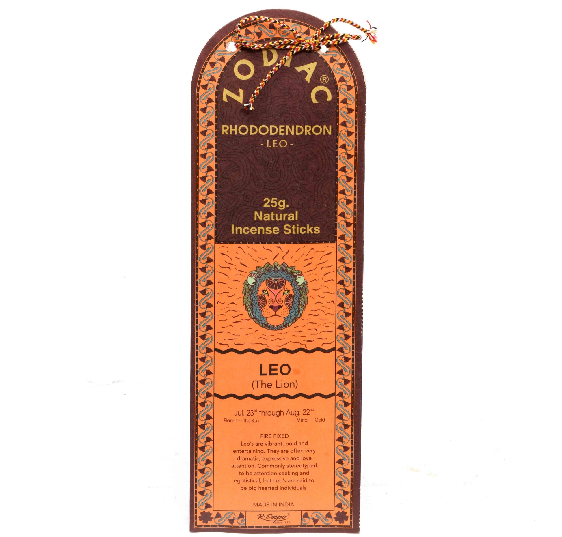 Zodiac Leo incense sticks packaging on a white background
