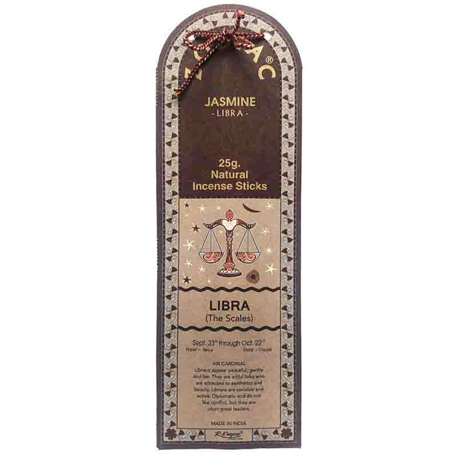 Incense stick packaging with Libra zodiac symbol on a white background