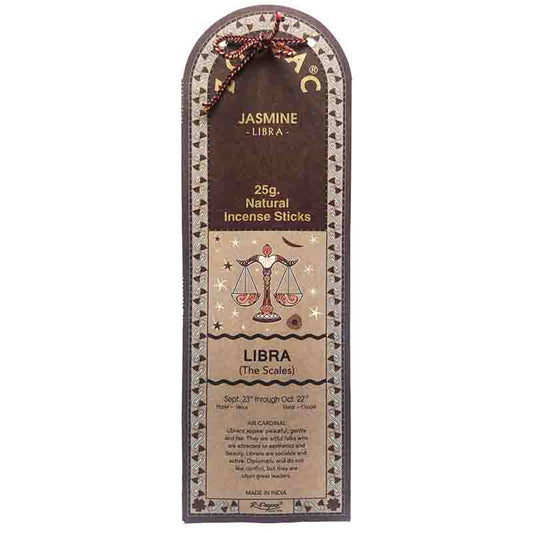 Incense stick packaging with Libra zodiac symbol on a white background