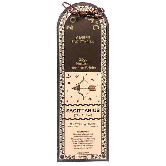 Incense stick packaging for Sagittarius with astrological design on a white background