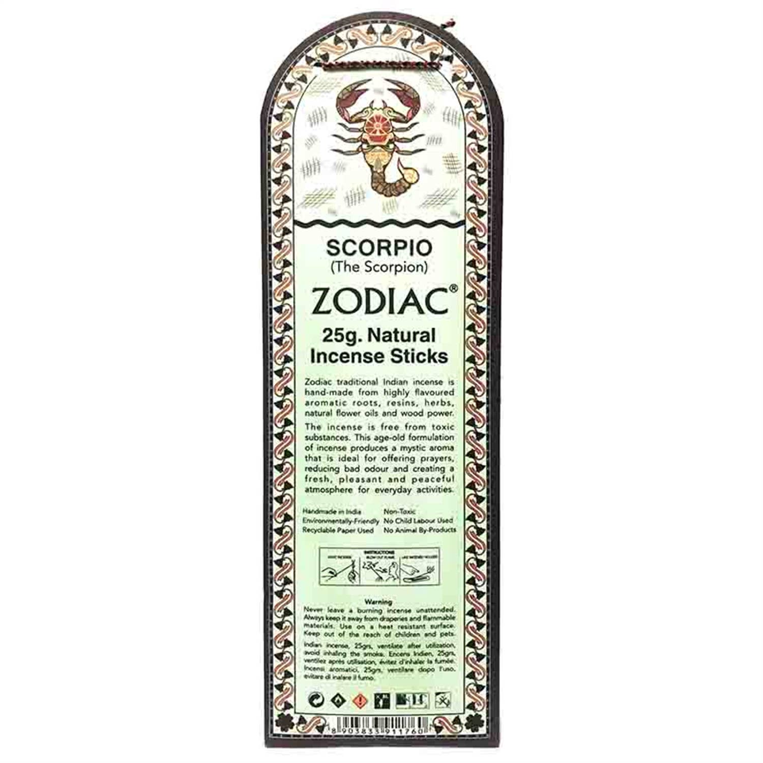 Zodiac Scorpio incense stick packaging on a white background