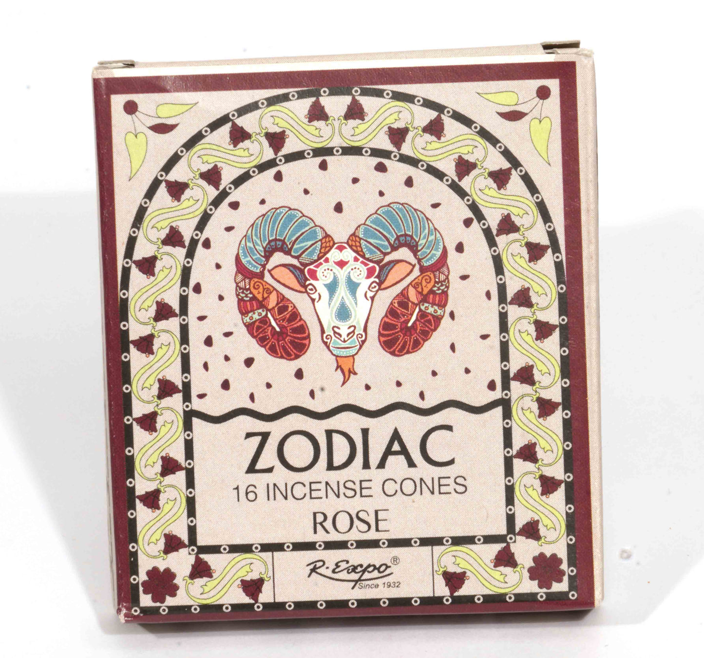 Box of Zodiac incense cones with Aries design on a white background
