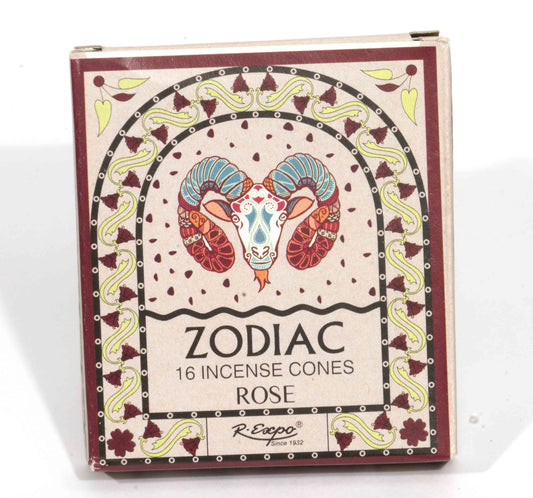 Box of Zodiac incense cones with Aries design on a white background