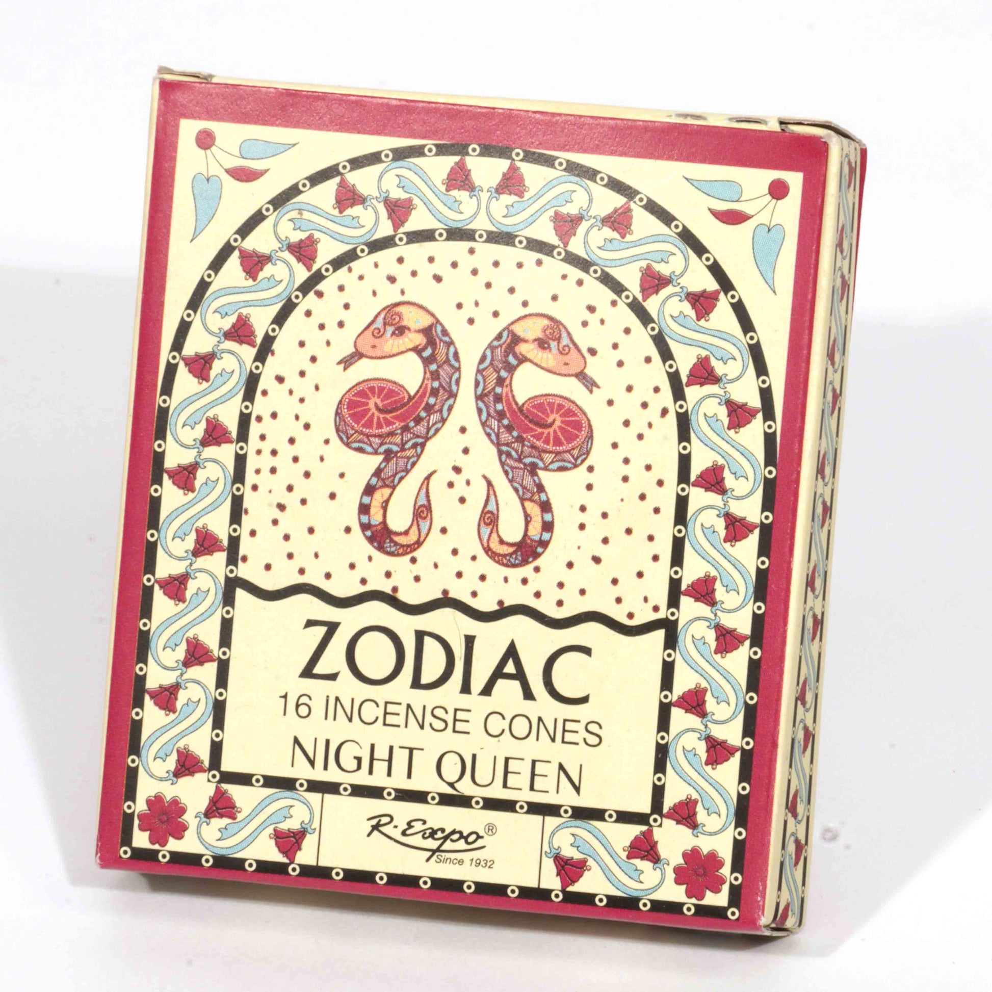 Box of Zodiac Incense Cones with decorative design on a white background