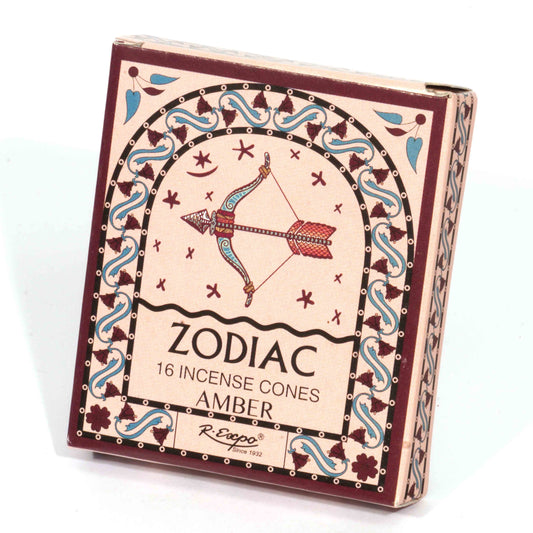 Box of Zodiac incense cones with decorative design on a white background