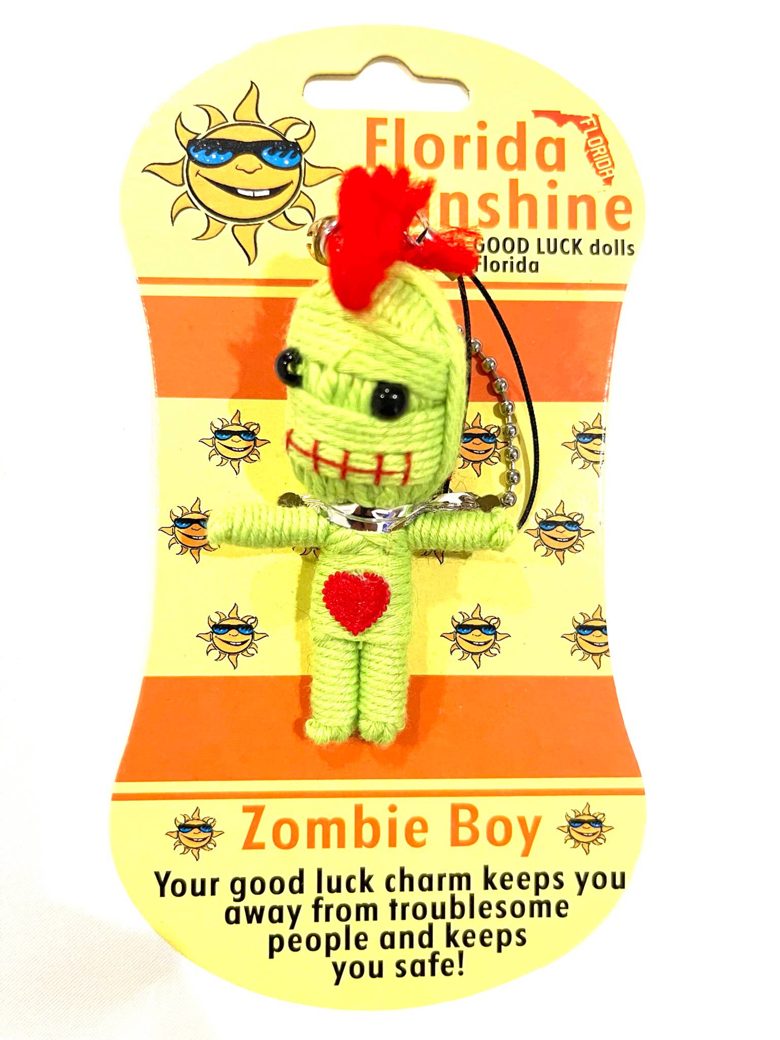 Zombie-themed good luck charm on a Florida Sunshine packaging