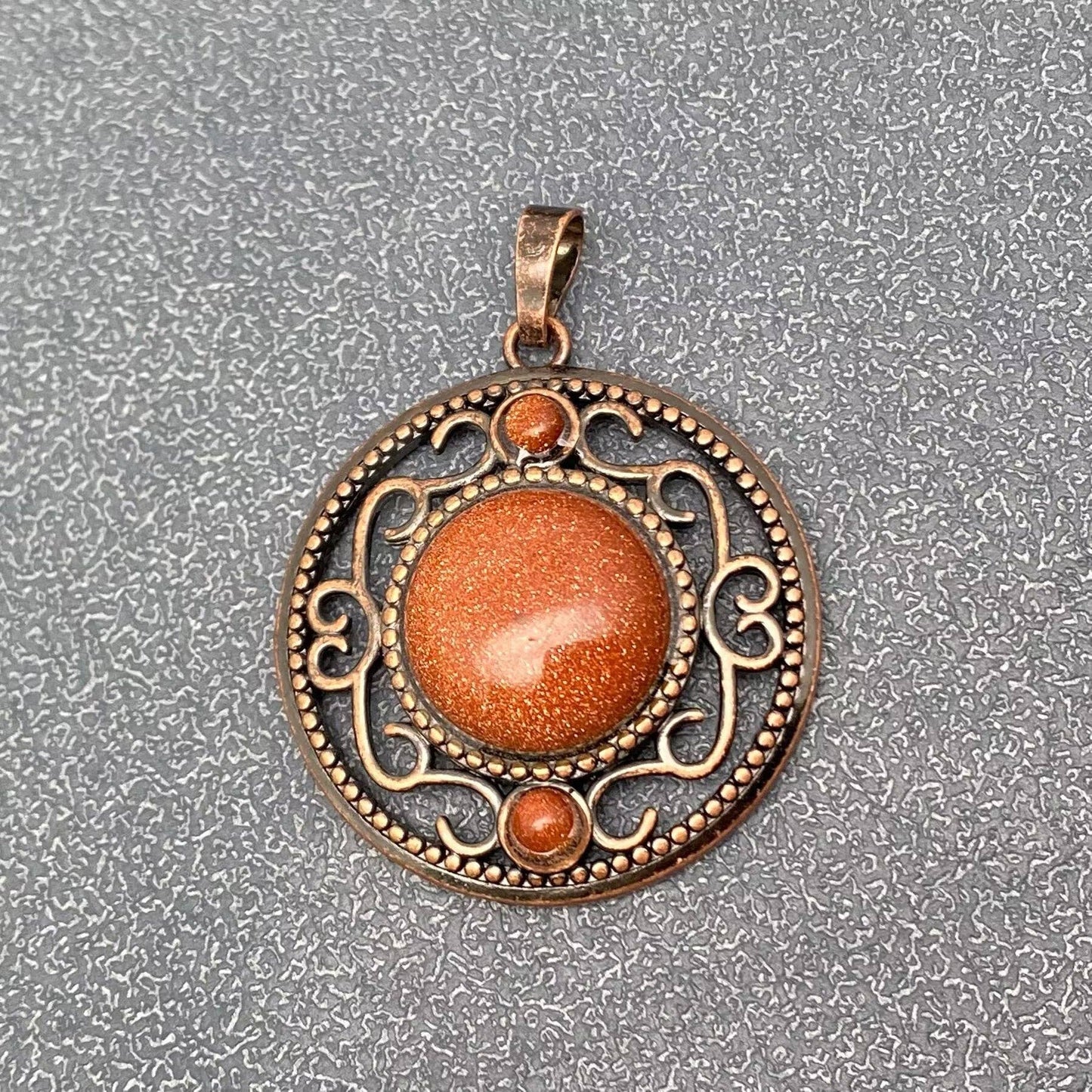 Vintage Natural Stone Hollow Circular Charm  Pendant - CS