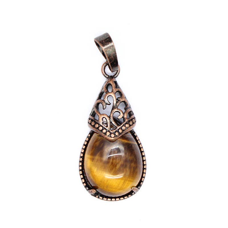 Drop-shaped Natural Stone Bronze Charms (Single Pendant) -CS