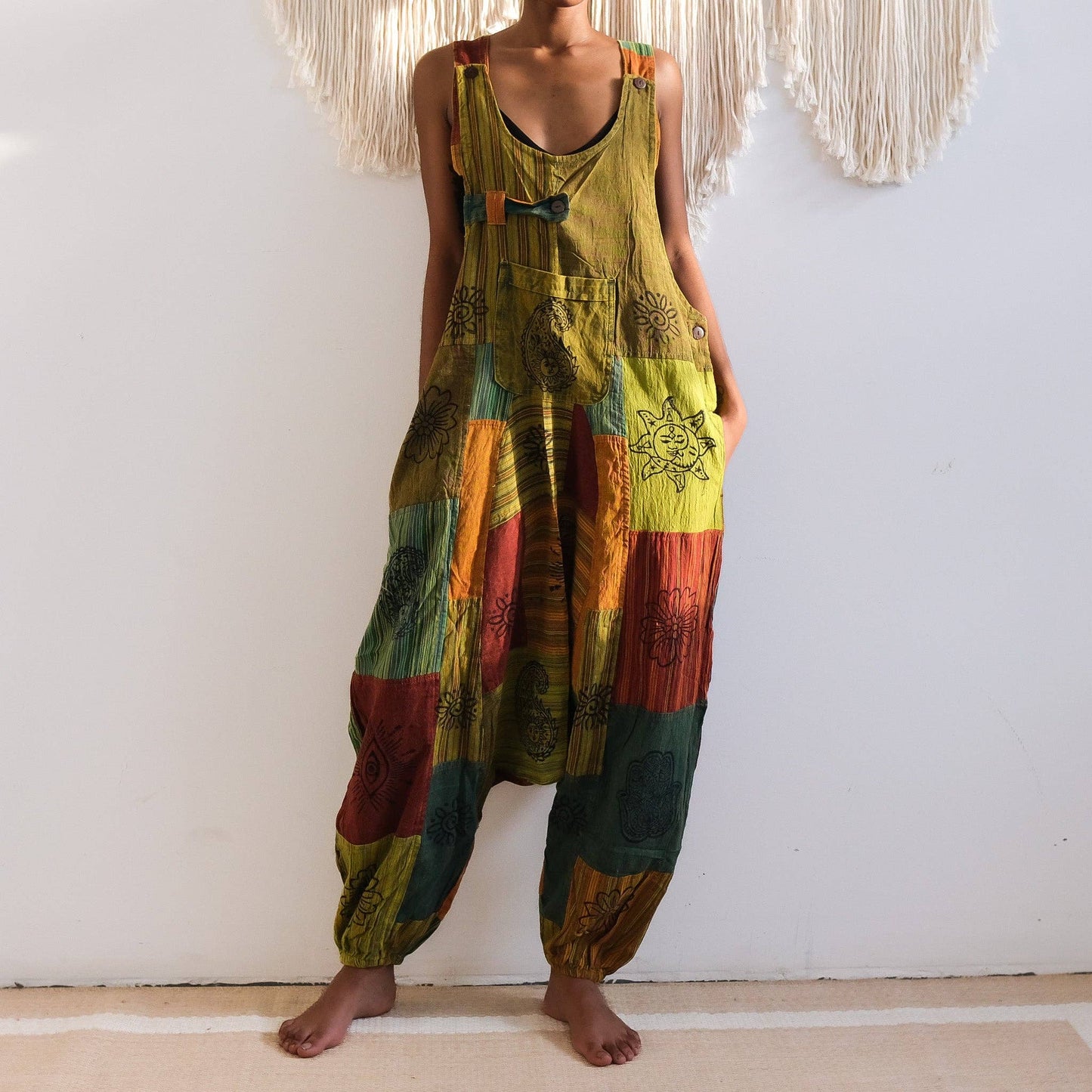 Patchwork Harem Cotton Unisex Jumpsuits (P19-K3C)