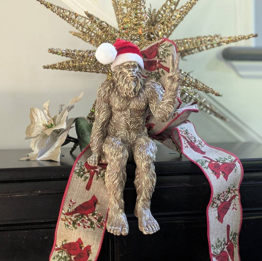 Christmas Bigfoot Peace Sign Statue 10 inch H Shelf Sitter