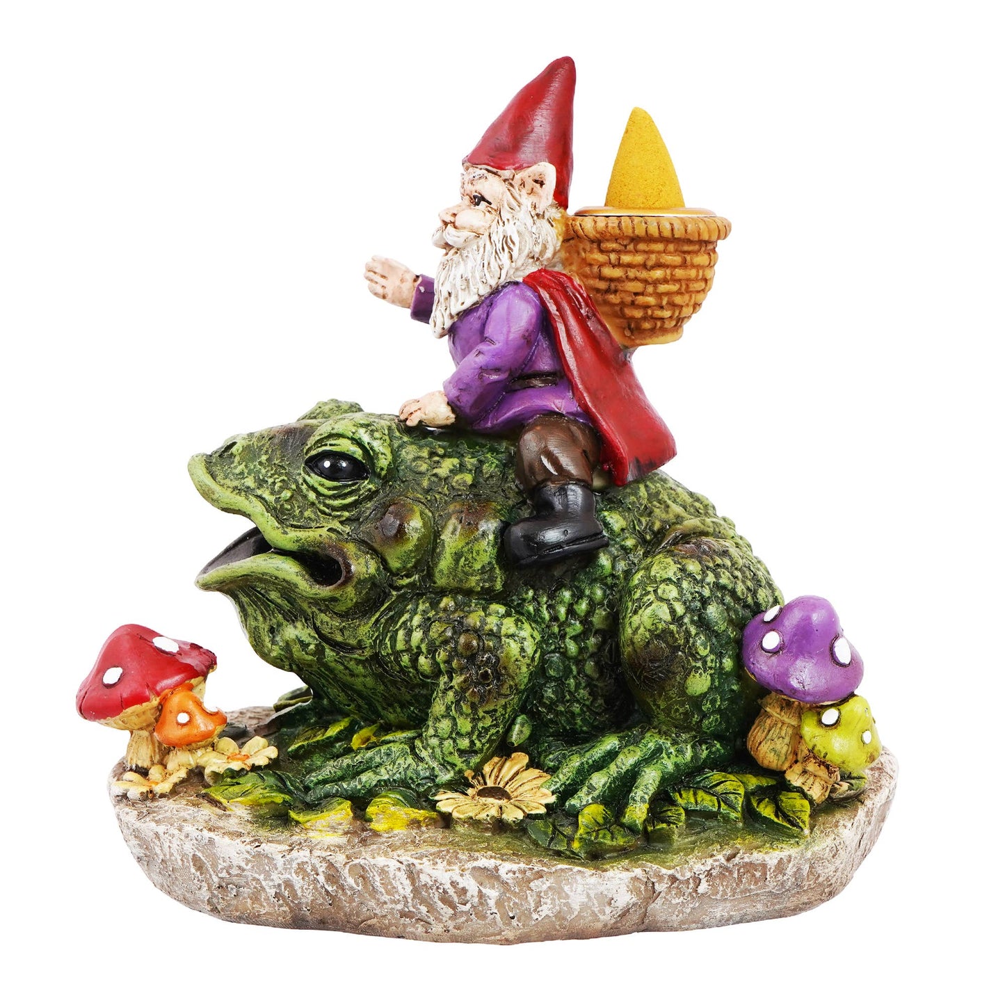 Gnome Riding Frog Back Flow incense Burner