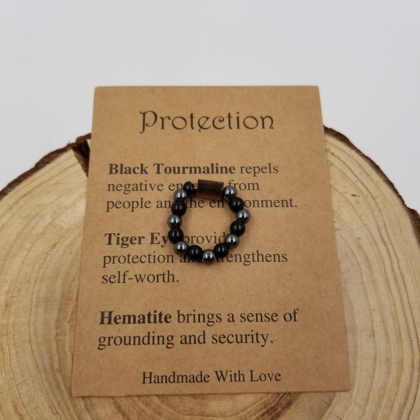 Natural Stone Bead Chakra Ring With Card
