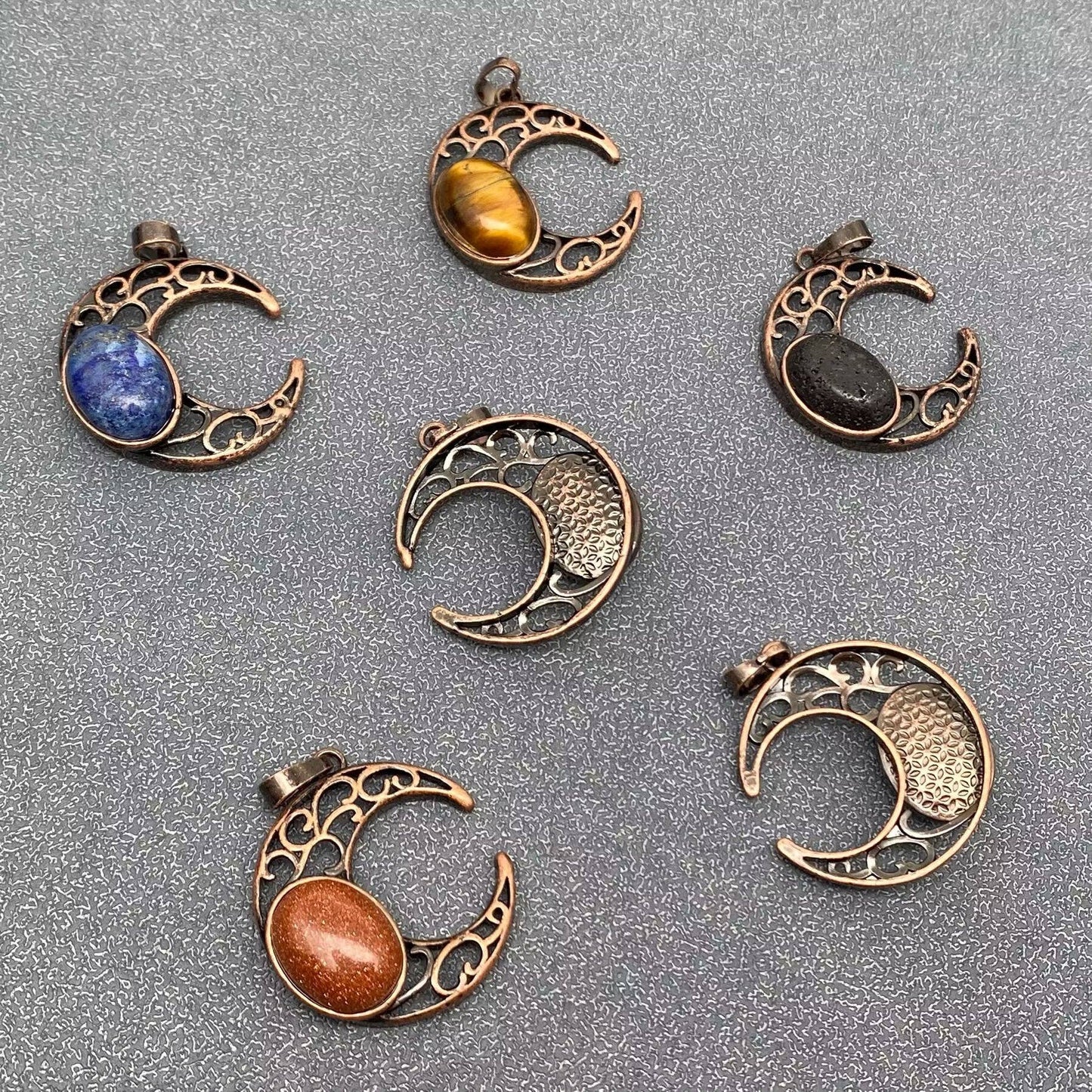 Natural Stone Hollow Moon Charm (Single Pendant) - CS/MS