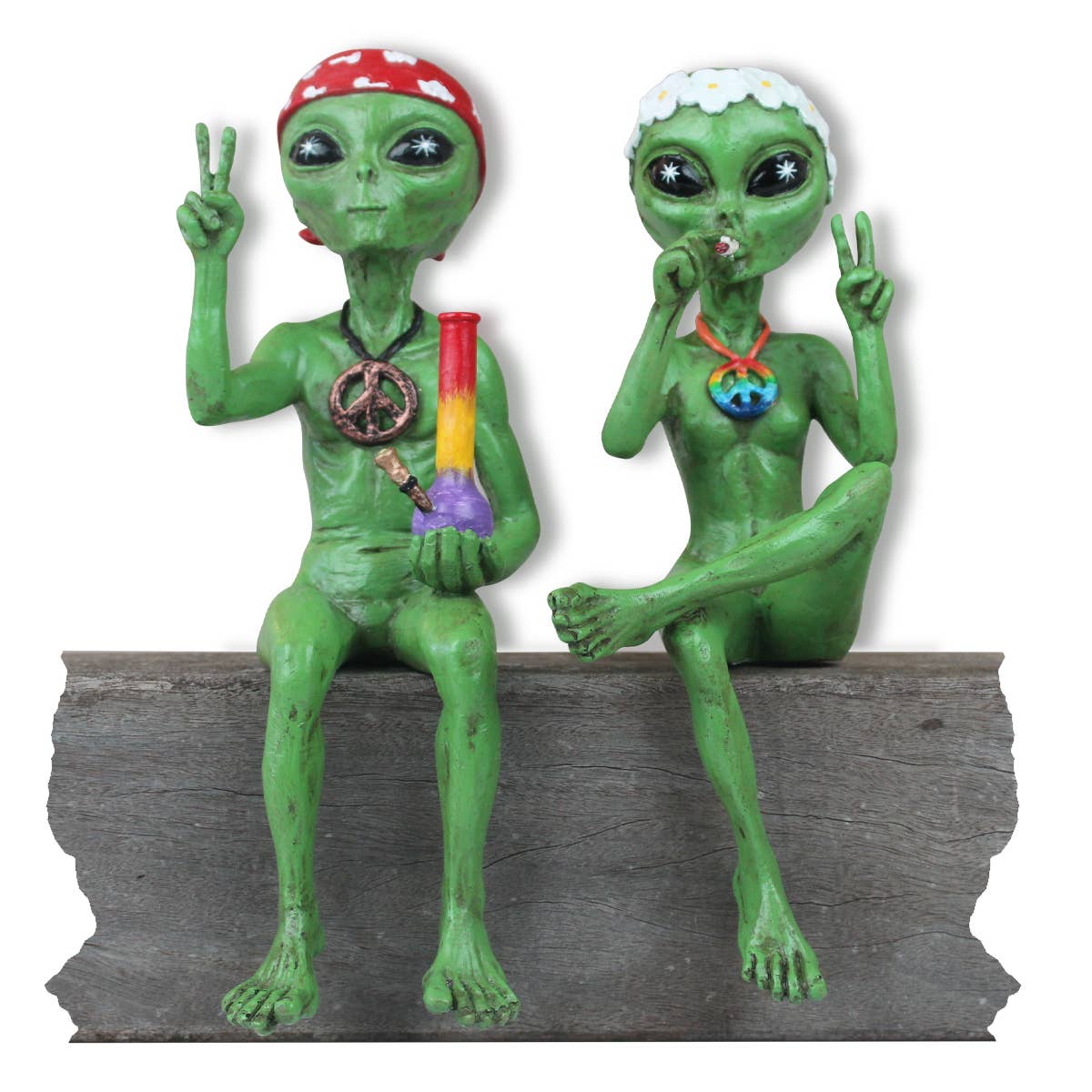 “Hippie and Stoner” 10 Inch H Alien Shelf Sitter Statues