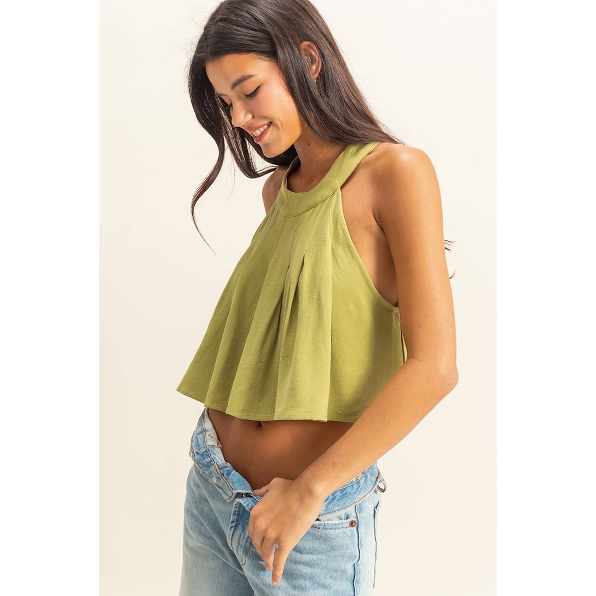 Halter Pleated Ruffle Crop Top