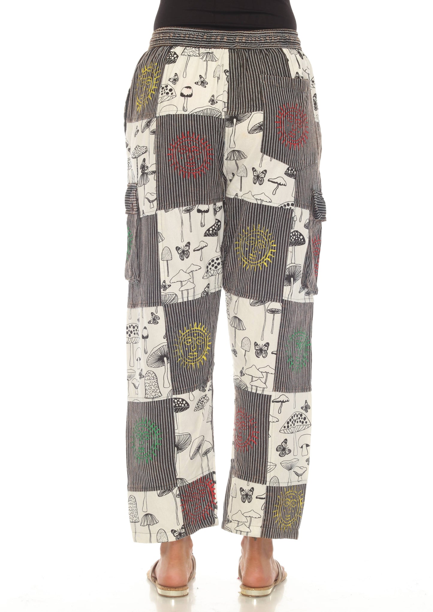 Cotton BW Mushroom  sun moon Patchwork Trouser D575