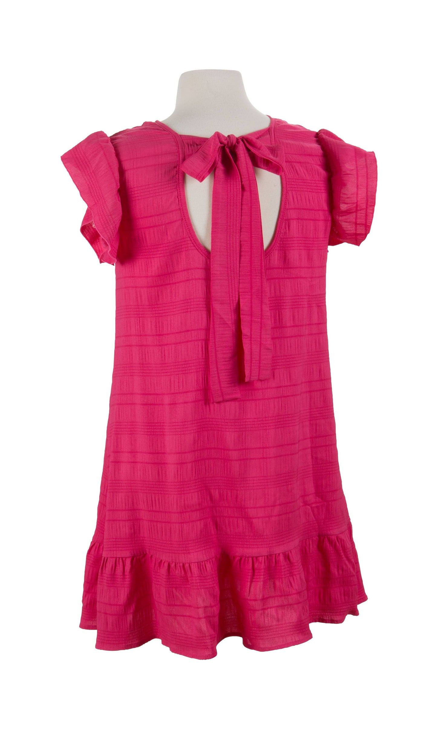 Ruffle peekaboo bow tie back dress, 3 assorted