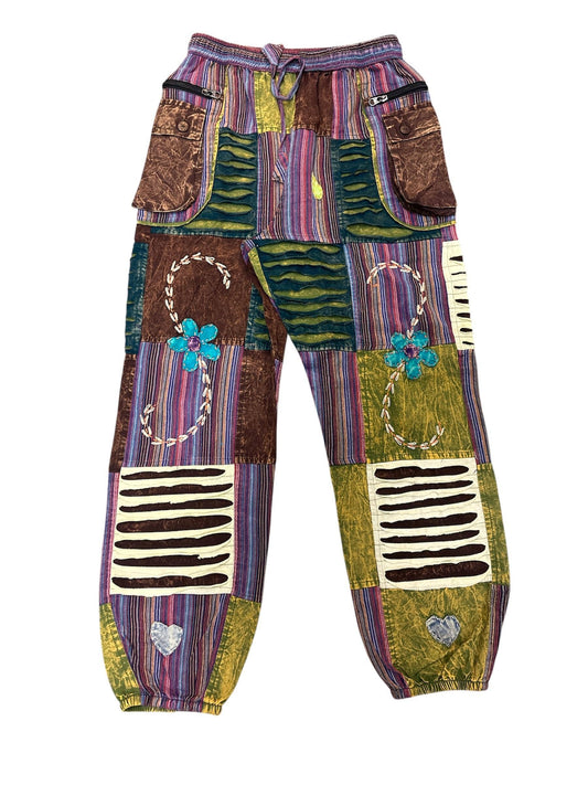 Cotton Multi Patch Razor Flower Artwork Festival Love Pant