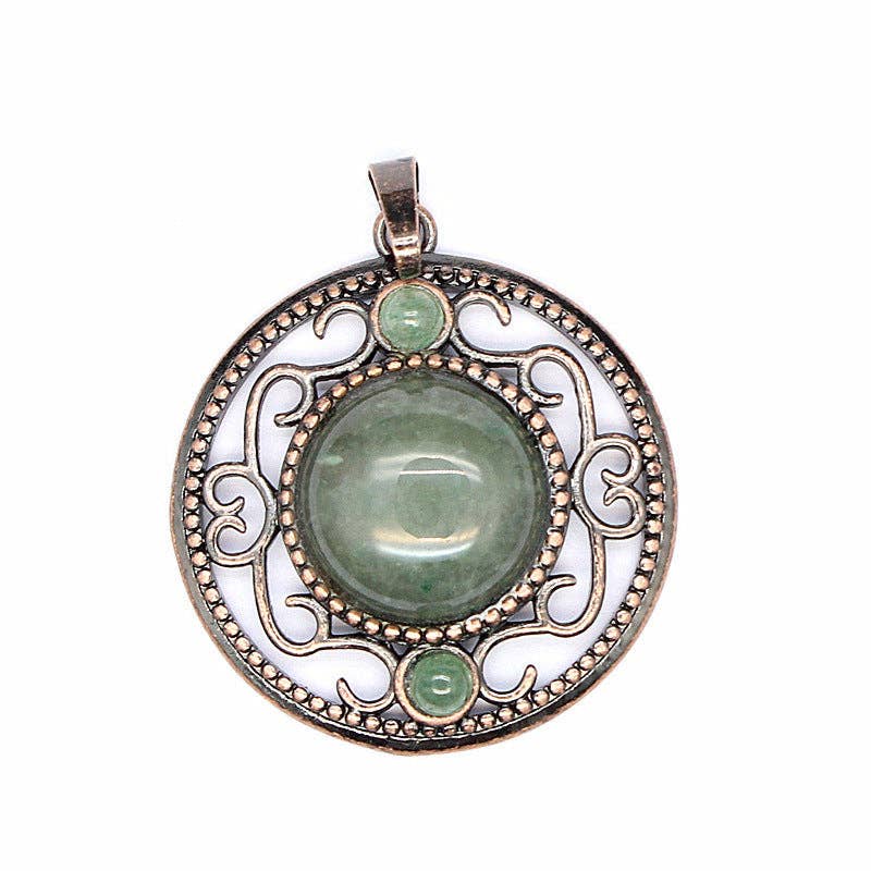 Vintage Natural Stone Hollow Circular Charm  Pendant - CS