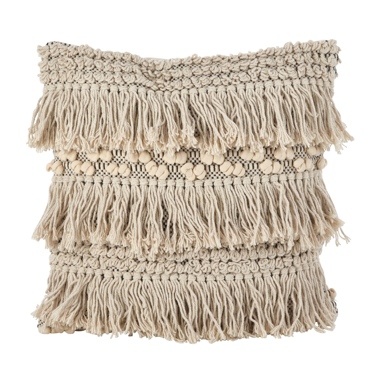 Moroccan Wedding Blanket Style Fringe Cotton Throw Pillow