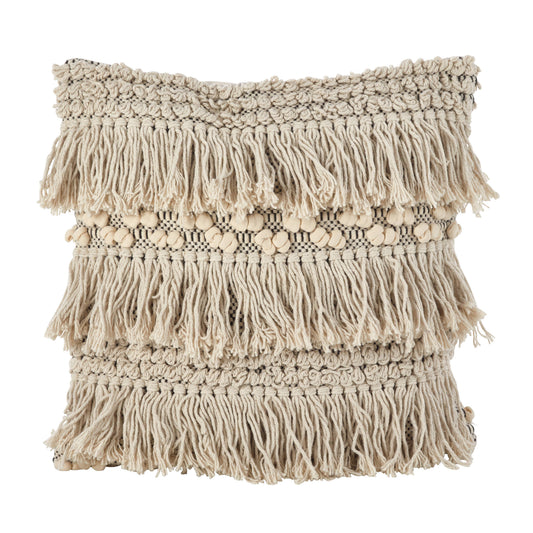 Moroccan Wedding Blanket Style Fringe Cotton Throw Pillow