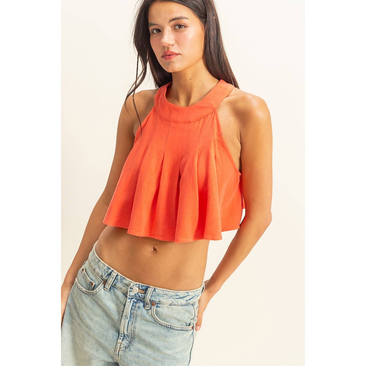 Halter Pleated Ruffle Crop Top