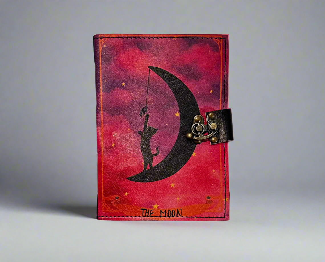 The Moon Journal | Black Cat | The Moon Tarot Journal |  Leather Journal | Blank Vintage Notebook