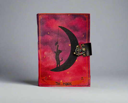 The Moon Journal | Black Cat | The Moon Tarot Journal |  Leather Journal | Blank Vintage Notebook