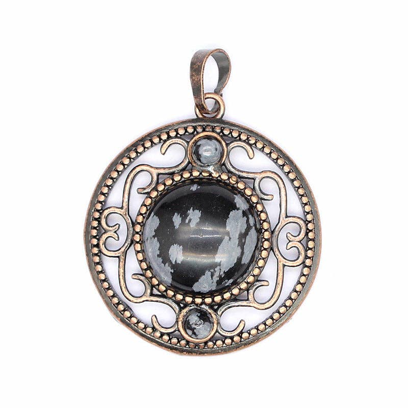 Vintage Natural Stone Hollow Circular Charm  Pendant - CS