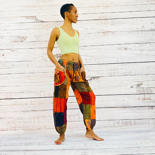 Patchwork Cotton Pants with Multi Pocket (P45-A2E)